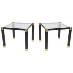 Pair of American Modern Brass and Ebonized Glass Top Tables, Karl Springer
