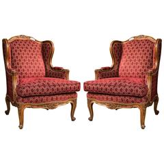 Pair of Louis XV Style French Wingback Bergere Chairs Finely Carved And Crafted 