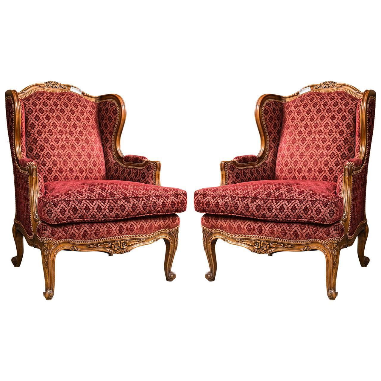 Pair of Louis XV Style French Bergere Chairs For Sale at 1stdibs