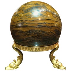 Neoclassical Tripod Dolphin Bronze Stand with Orb