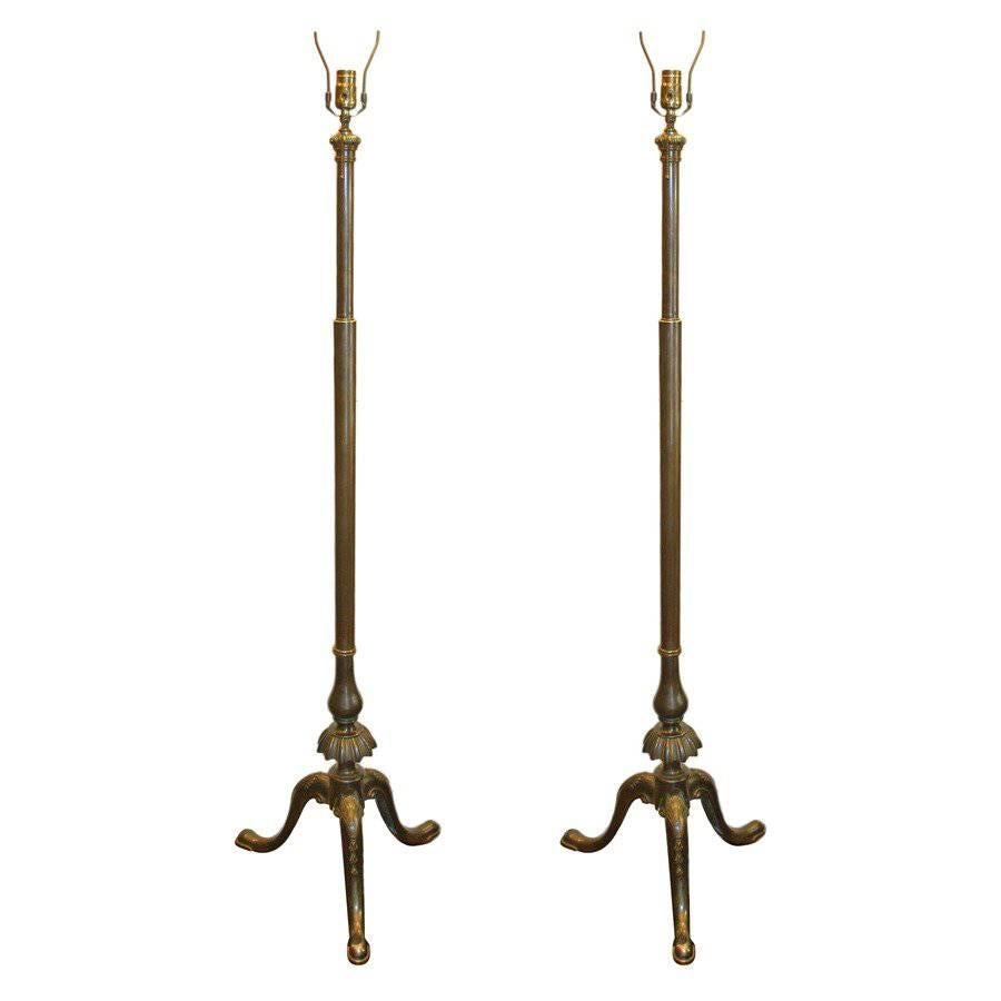 Pair of Bronze Neoclassic Bronze Floor Lamps For Sale