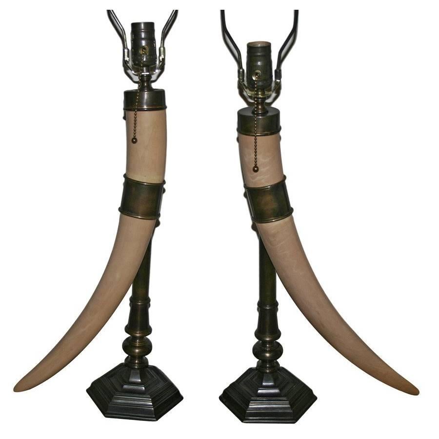 Pair of Tusk Shaped Table Lamps For Sale