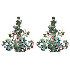 Pair of Painted Tole Chandeliers 10