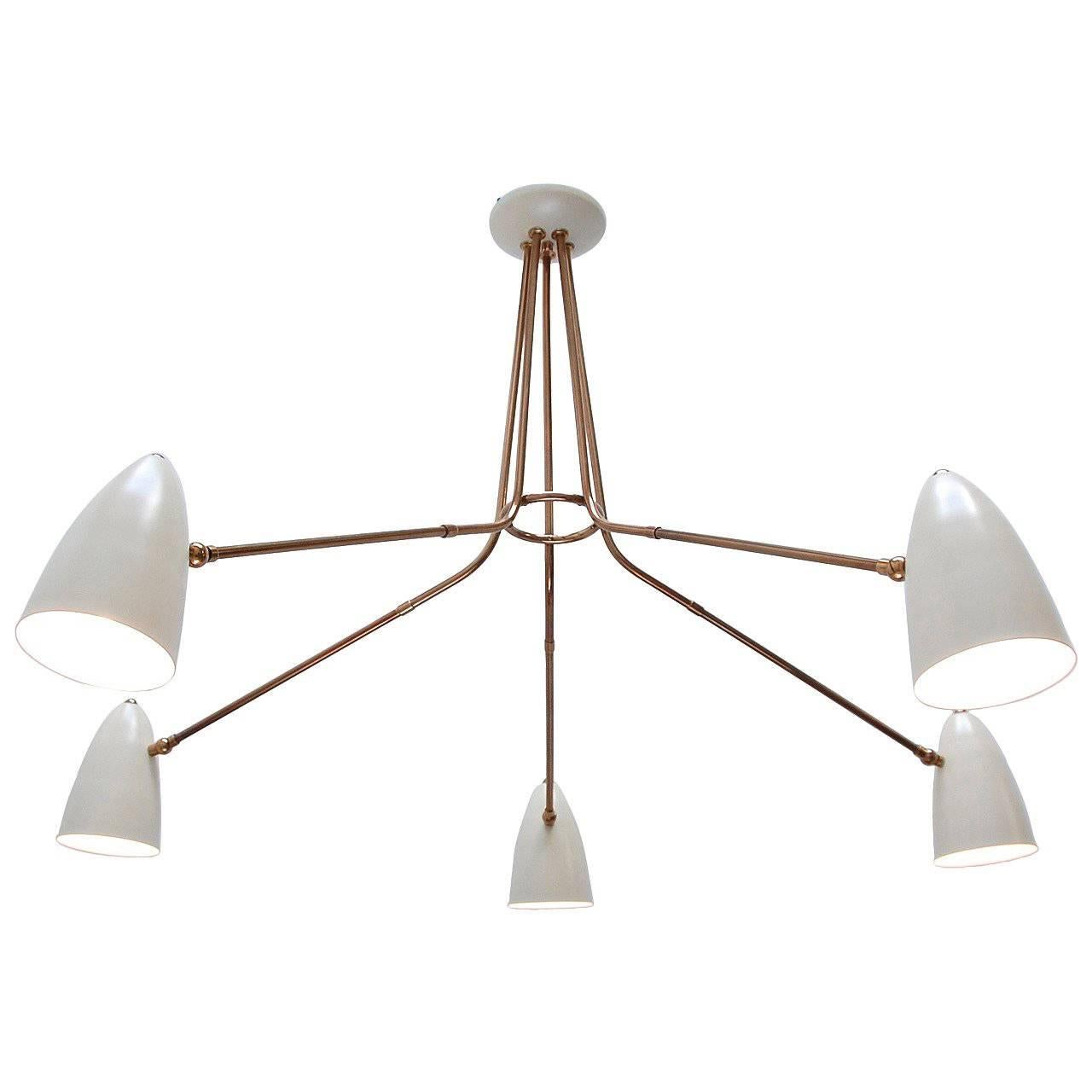 Large Five-Arm Flush Mount Chandelier from Italy