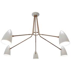 Large Five-Arm Flush Mount Chandelier from Italy