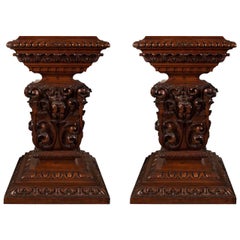 Large Pair of Carved Oak Pedestals