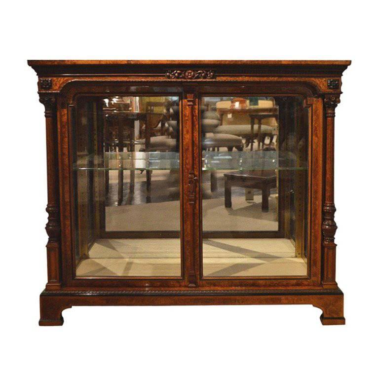 Exhibition Quality Burr Walnut Victorian Period Two-Door Pier or Display Cabinet For Sale