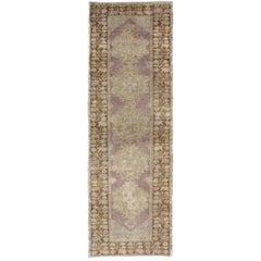 Vintage Oushak Runner in Light Purple, Lavender, Cream and Brown