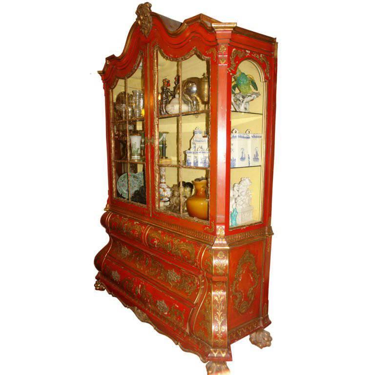 Italian Red and Giltwood Cabinet For Sale