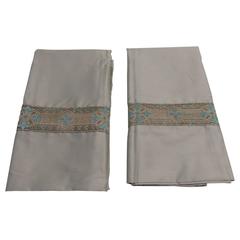 Pair of Antique Trim Pillow Cases in Silver and Teal 2