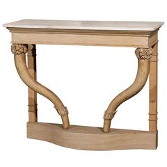 White Carrara Marble-Top Carved Wood Console Table with Cornucopia Legs