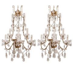 A Pair of Italian Crystal Six-Light Sconces with Beautiful Draping Ornamentation