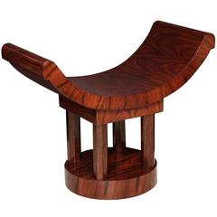 French Art Deco Wood Bench with Curved Seat, circa 1930s