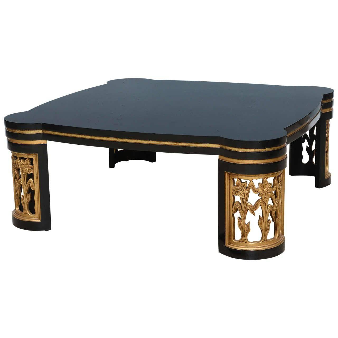 American Modern Black Lacquer and Parcel-Gilt Low Table Attributed to James Mont For Sale