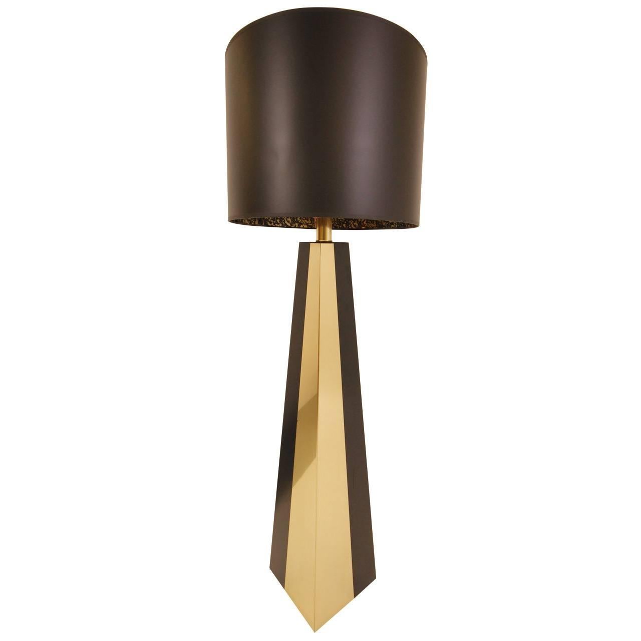 Stunning Paul Evans Style Brass and Black Enamel Floor Lamp For Sale