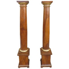 Pair of Fine 18th-19th Century Italian Neoclassical Gilt and Walnut Columns