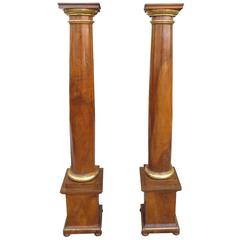 Pair of Fine 18th-19th Century Italian Neoclassical Gilt and Walnut Columns 11
