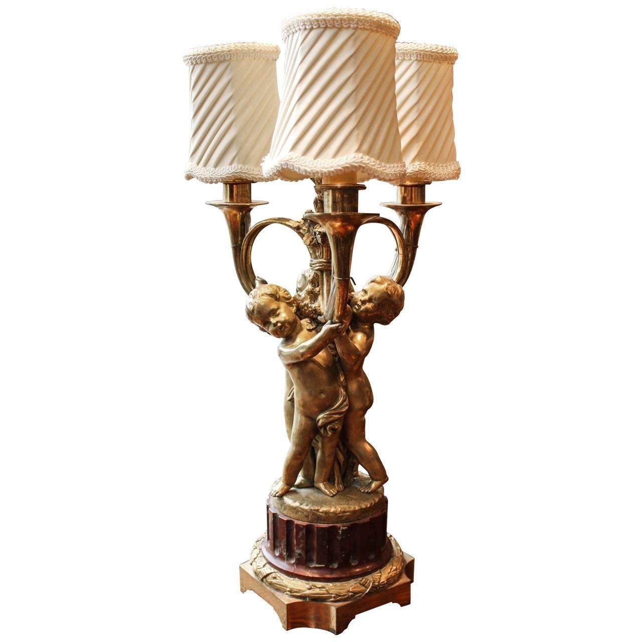 Gilt Bronze Figural Lamp For Sale