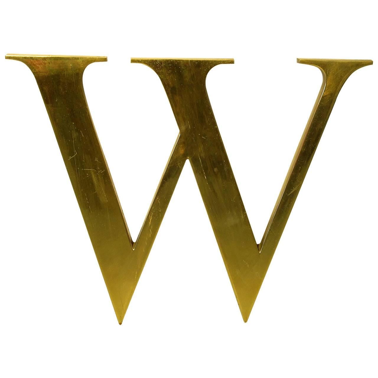 Solid Brass Letter "W" For Sale