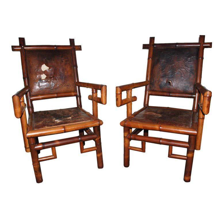 Pair of 19th Century Bamboo Armchairs For Sale