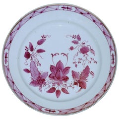 Pink, White and Gilt Russian Floral Porcelain Plate