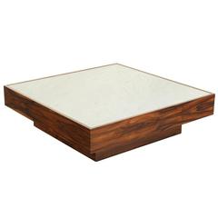 Quadrar Coffee Table in Rosewood and Carrara Marble by Thomas Hayes Studio 12