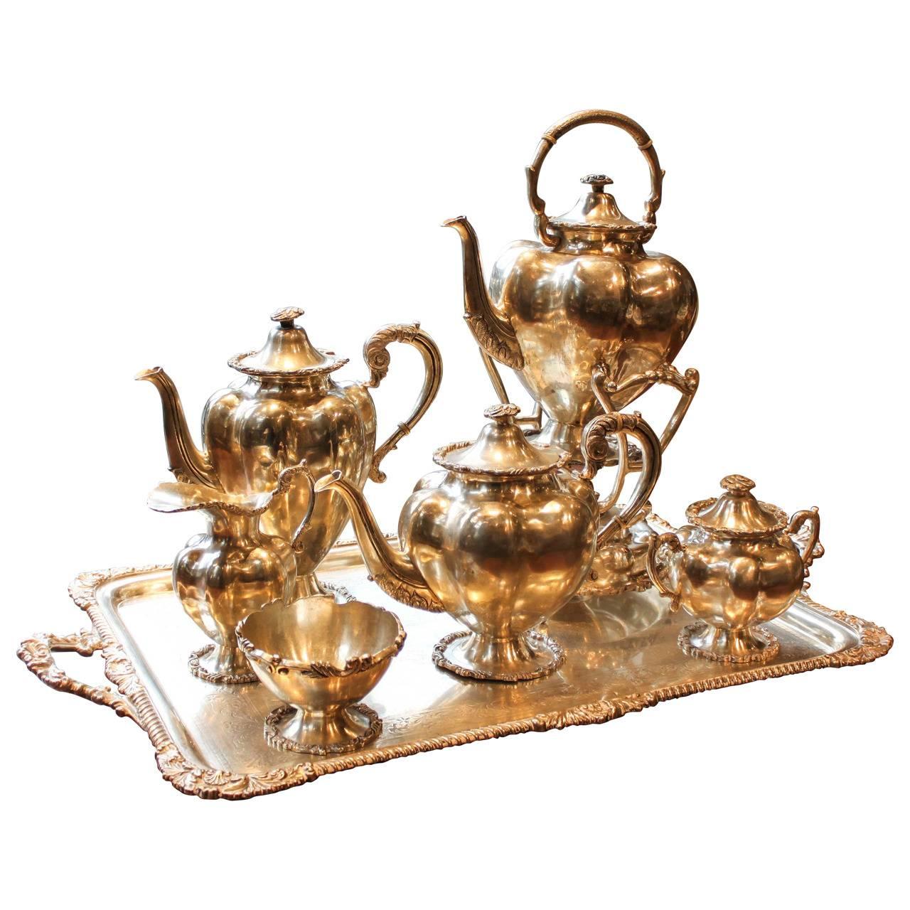 Persian Silver Tea Set, Eight Pieces