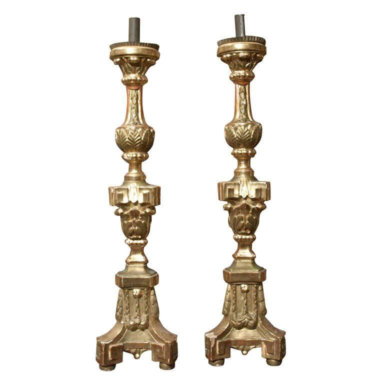 Pair of Louis XVI Giltwood Candlesticks For Sale