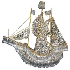 Large Italian Gilt Bronze and Crystal Boat Chandelier 5