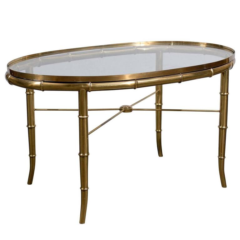 Oval Brass Glass Top Cocktail or Coffee Table at 1stDibs
