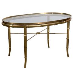 Oval Brass Glass Top Cocktail or Coffee Table