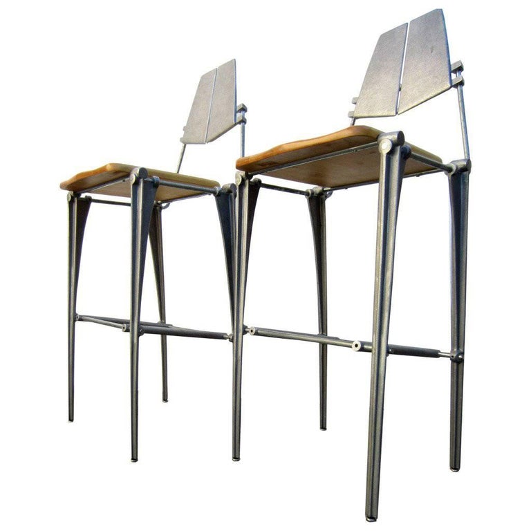 Rare Robert Josten Sculpted Aluminium Bar Stools Pair For At Rare Robert Josten Sculpted Aluminium Bar Stools Pair For