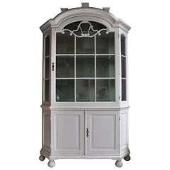 Antique Dutch 18th Century Display Cabinet in White Paint