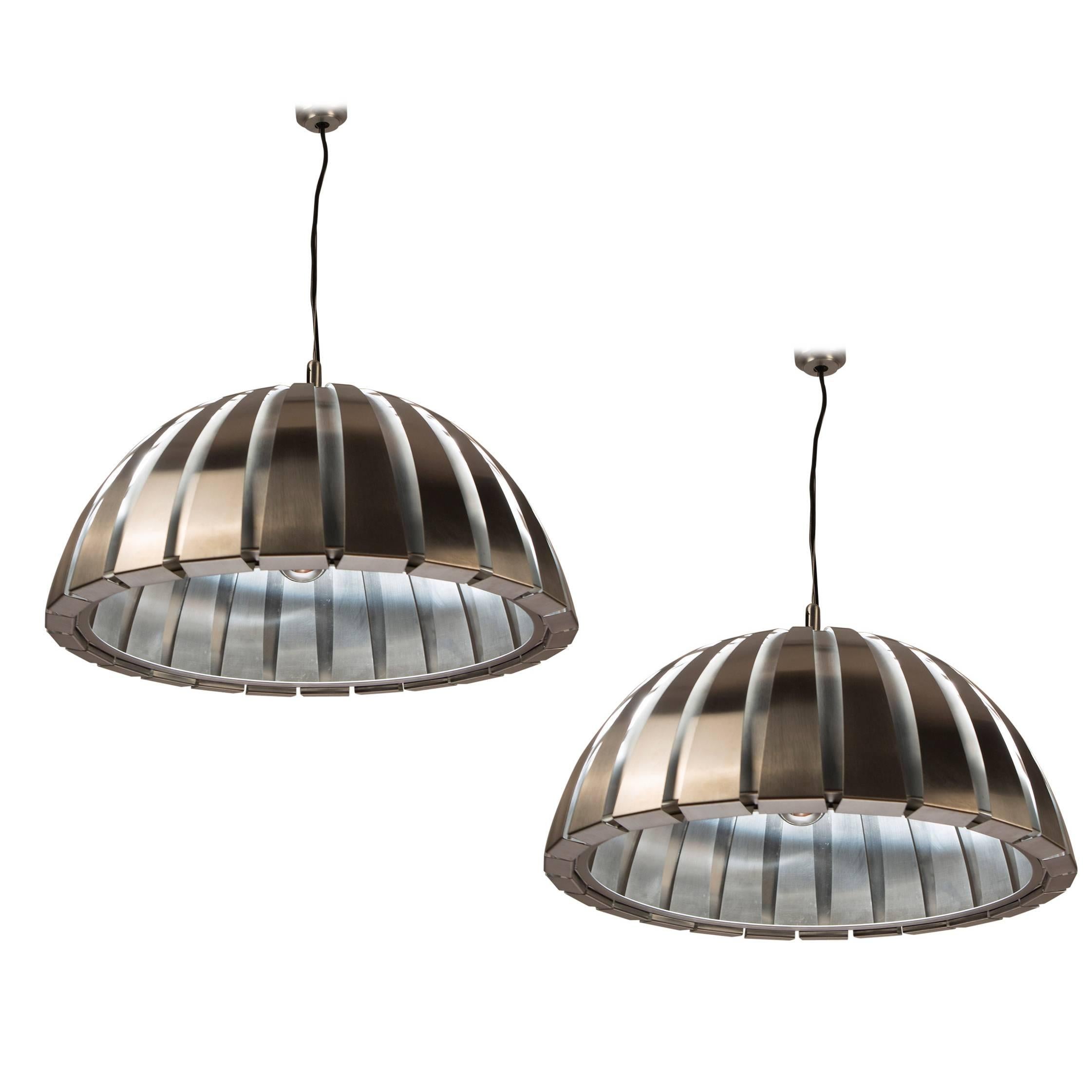 Set of Two Steel Ceiling Lamps by Elio Martinelli for Martinelli, Italy, 1960s For Sale