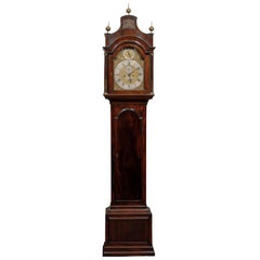 Antique 18th Century English Mahogany Tall Case Clock with Brass and Steel Face