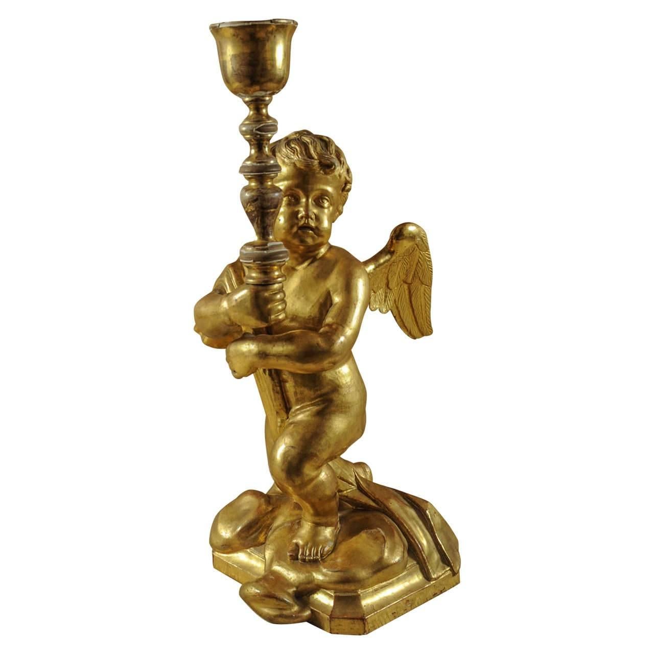 19th Century Italian Carved Golden Angel For Sale