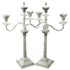 Used Victorian Pair of Sterling Silver Three-Light Candelabra