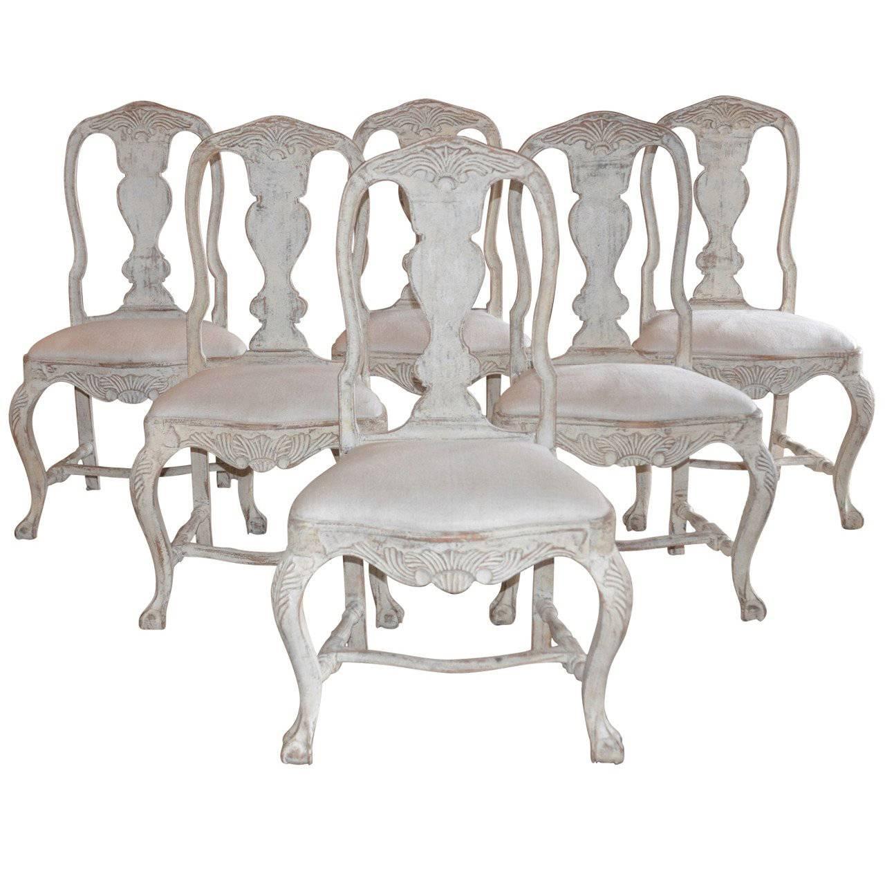Set of Six Swedish Rococo Style Chairs For Sale