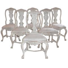 Antique Set of Six Swedish Rococo Style Chairs