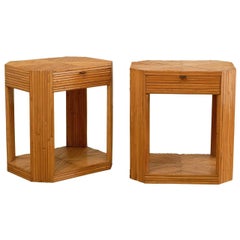 Divine Restored Pair of Vintage Split Bamboo End Tables, circa 1975