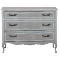 Vintage Grey-Blue Painted Wood Three-Drawer Chest