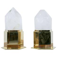 Impressive Pair of Rock Crystal Obelisks Lamps by Superego