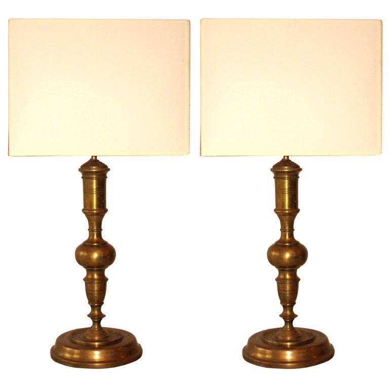 Pair of French Solid Bronze Table Lamps For Sale at 1stdibs