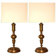 Pair of French Solid Bronze Table Lamps 8