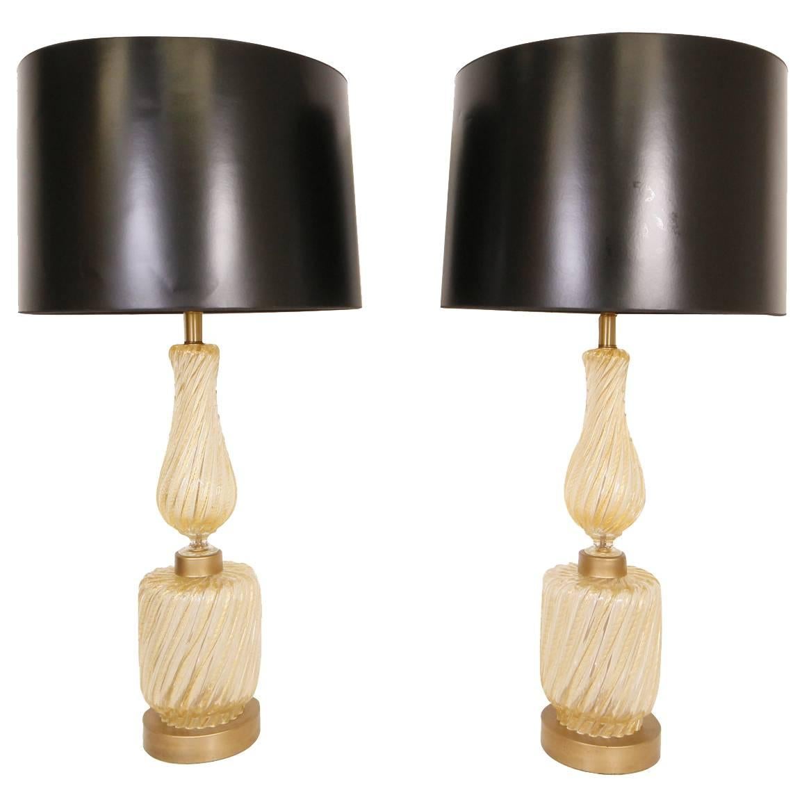 Phenomenal Pair of Avventurina Handblown Gold Murano Table Lamps For Sale