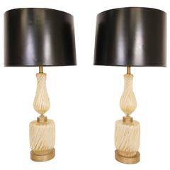 Phenomenal Pair of Avventurina Handblown Gold Murano Table Lamps