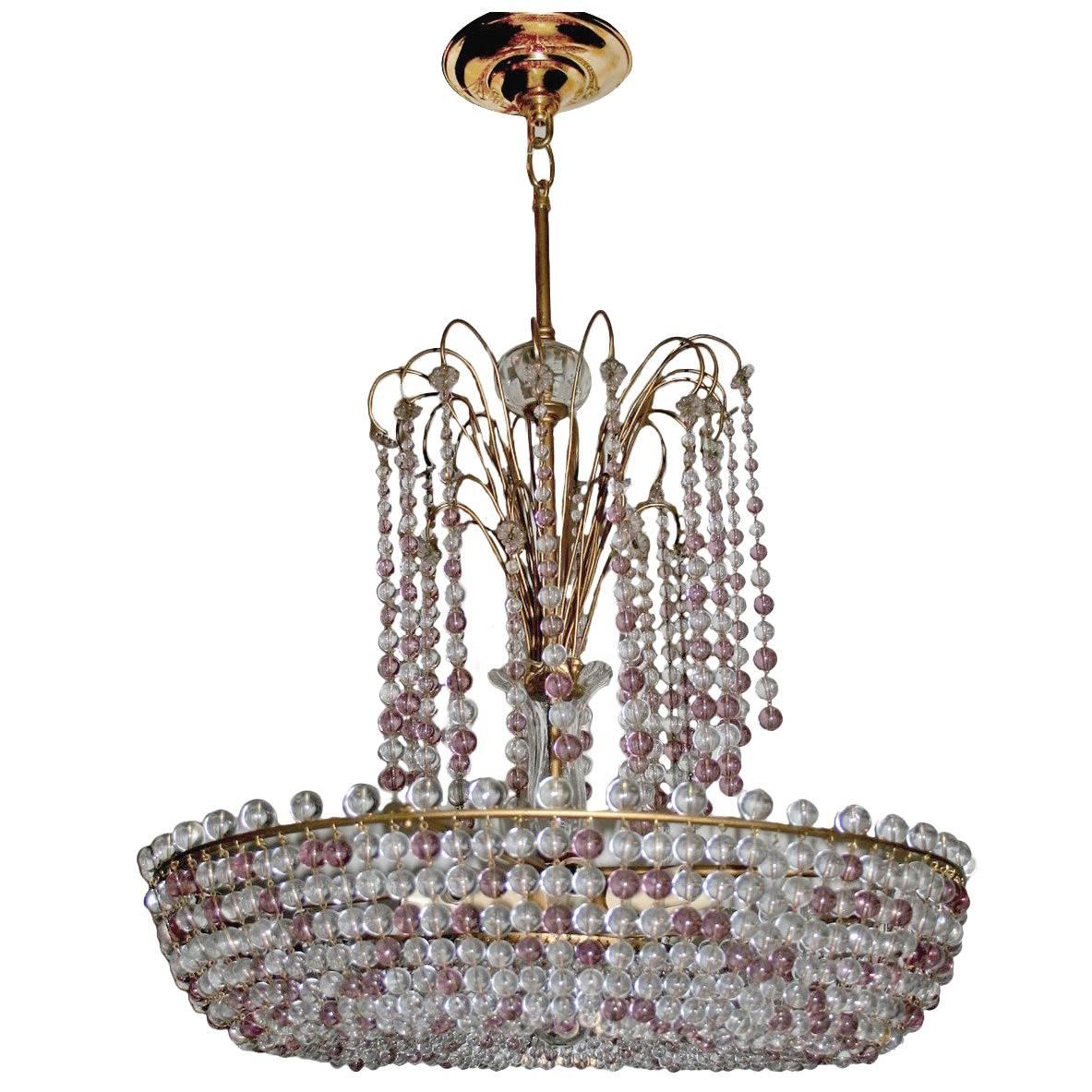 Amethys and Clear Crystal Chandelier For Sale