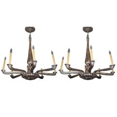 Pair of Silver Leaf Chandeliers