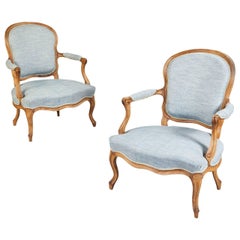Louis XV Pair of French Armchairs or Fauteuils, Stamped Jean-Jacques Pothier