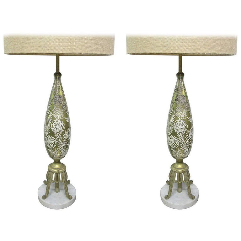 Pair of Hollywood Regency Glass Lamps on Marble Bases For Sale at 1stdibs